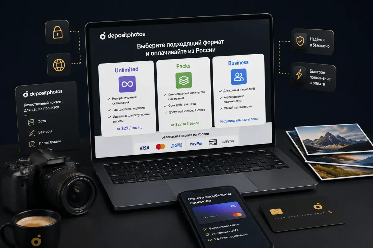 Сравнение тарифов Depositphotos Unlimited, Packs и Business